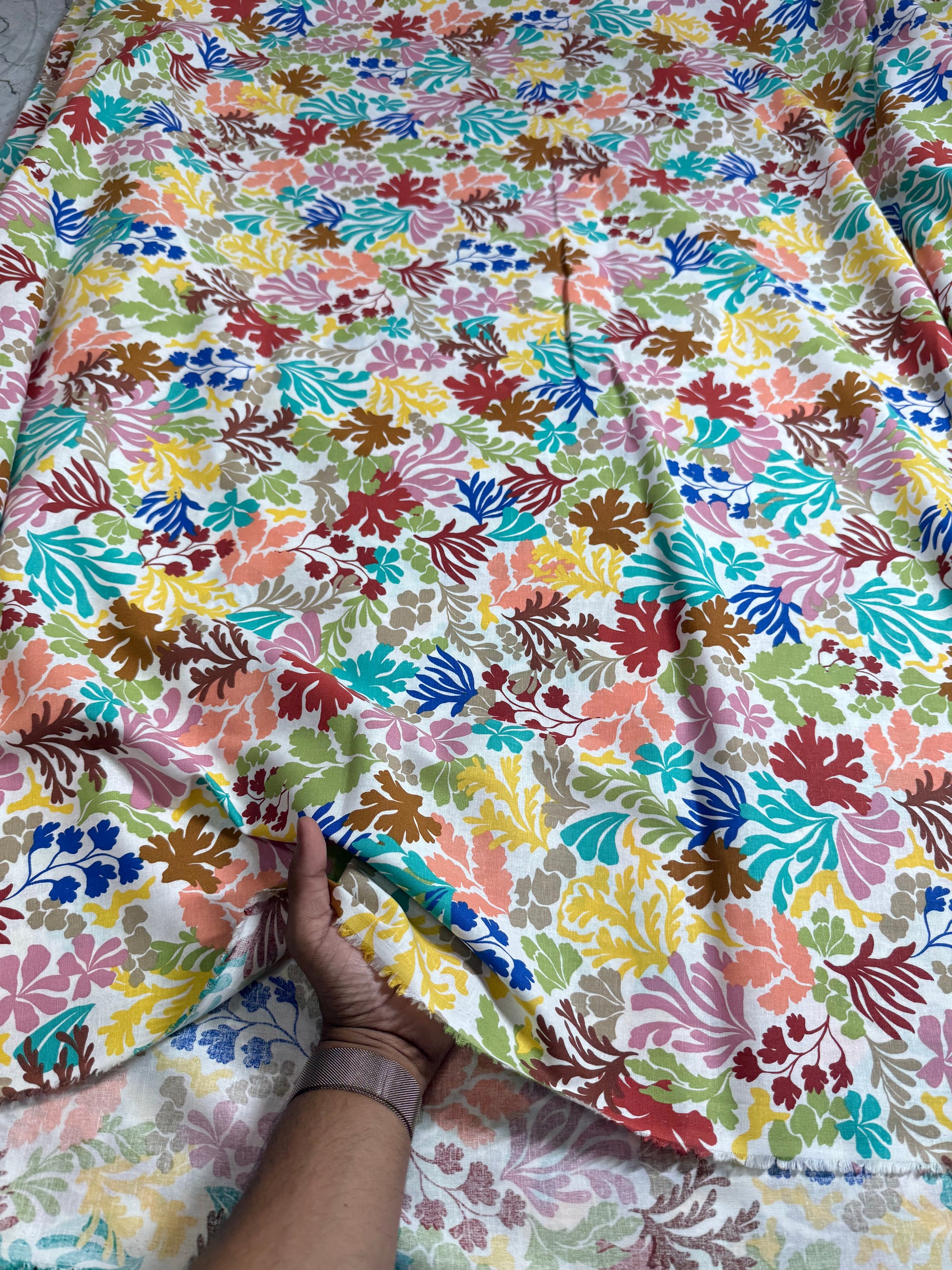 Buy Cotton Linen Coloured Algae Printed Fabric - MAF 