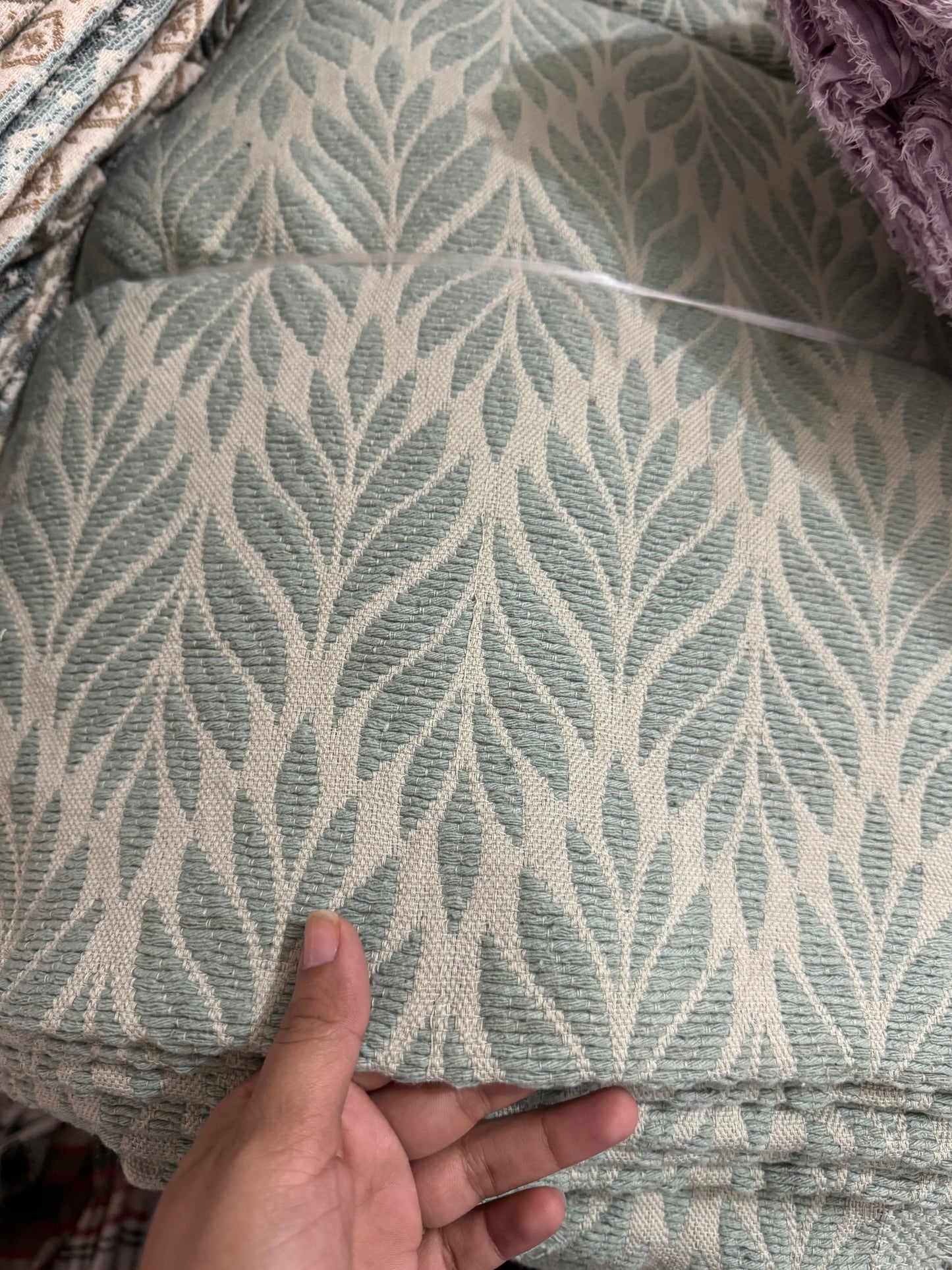 Buy Cotton Heavy Jacquard Mint Leaf Embroidery Fabric