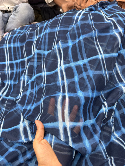 Buy Viscose Chiffon Water Blue Diamond Printed Fabric
