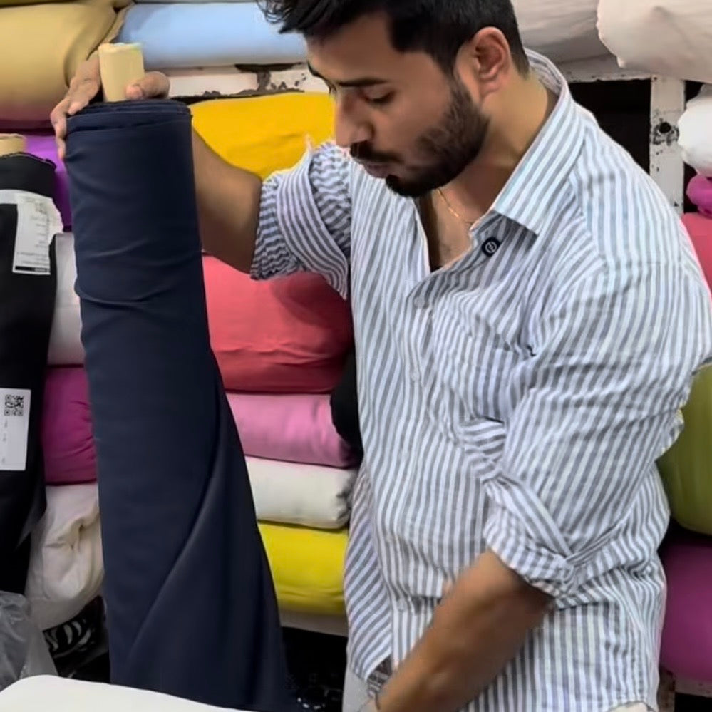 Buy Pure Linen Premium Collection Solid Navy Blue Fabric