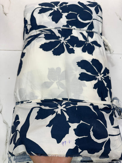 Buy Cotton Poplin Blue Flower Printed Fabric