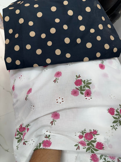 Buy Floral Printed Cotton Hakoba Embroidery Fabric