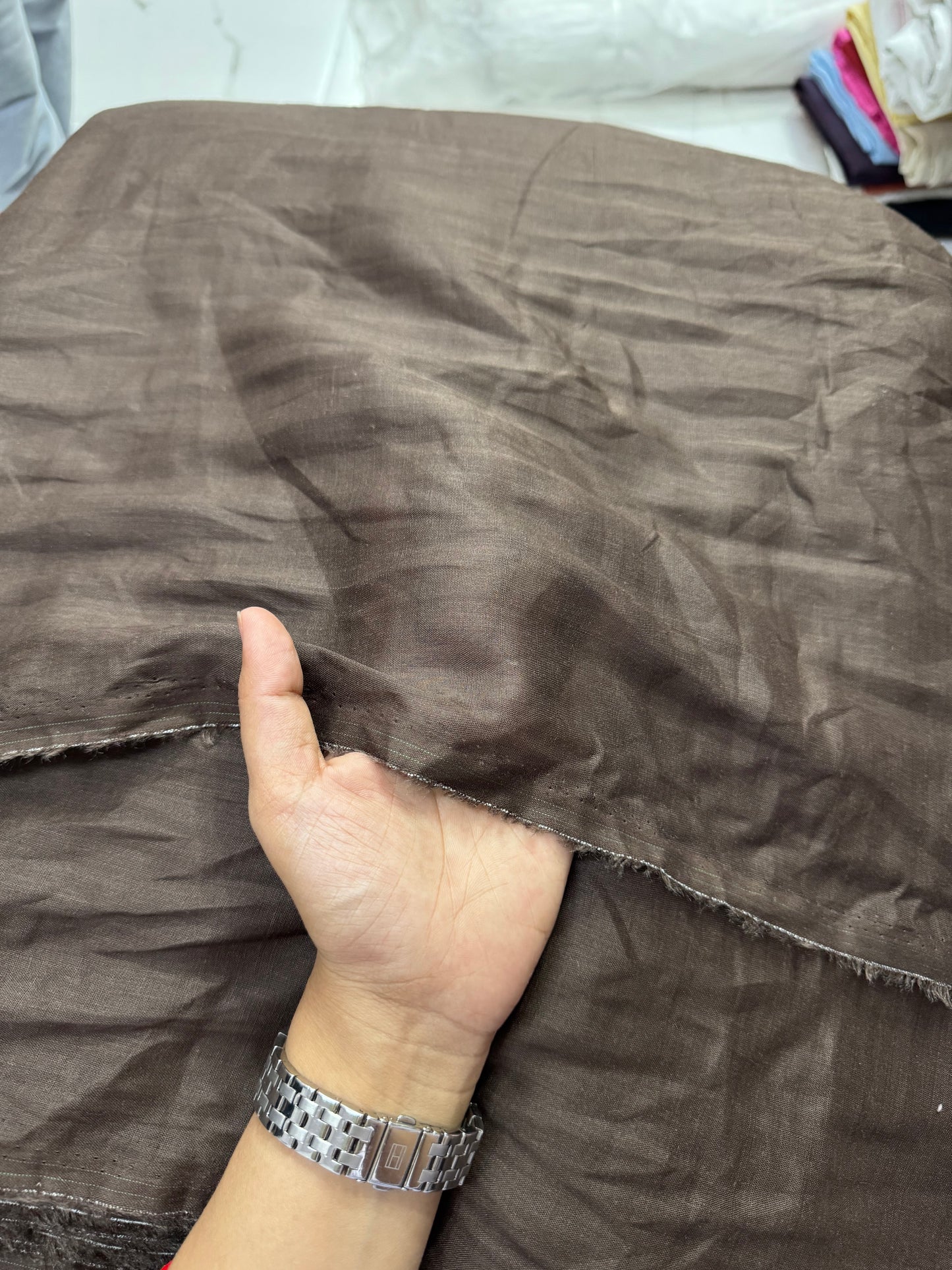 Buy Pure Linen Premium Collection Solid Chocolate Brown Fabric