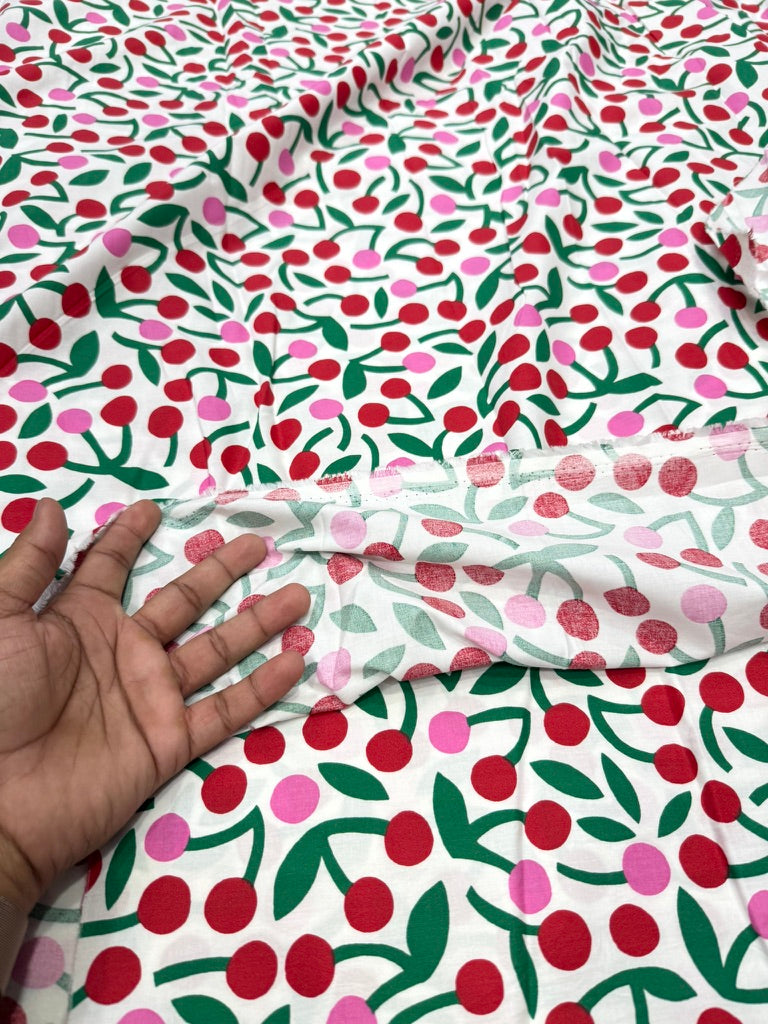 Buy Cotton Poplin Dual Colour Cherry Printed Fabric