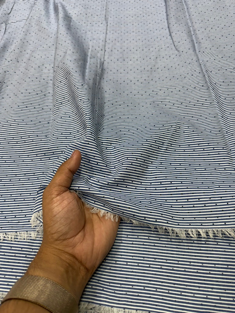 Buy Cotton Poplin Blue Stripe Polki Both Printed Fabric