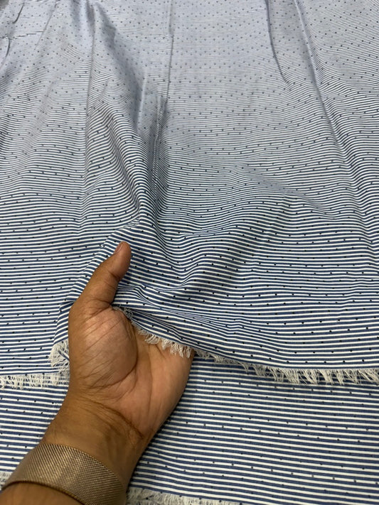 Buy Cotton Poplin Blue Stripe Polki Both Printed Fabric