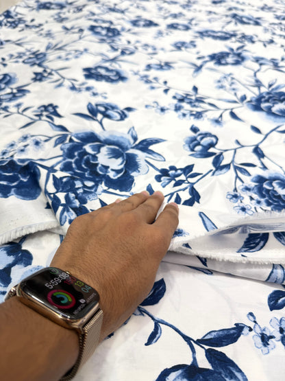 Buy Cotton Poplin Blue Flower Printed Fabric