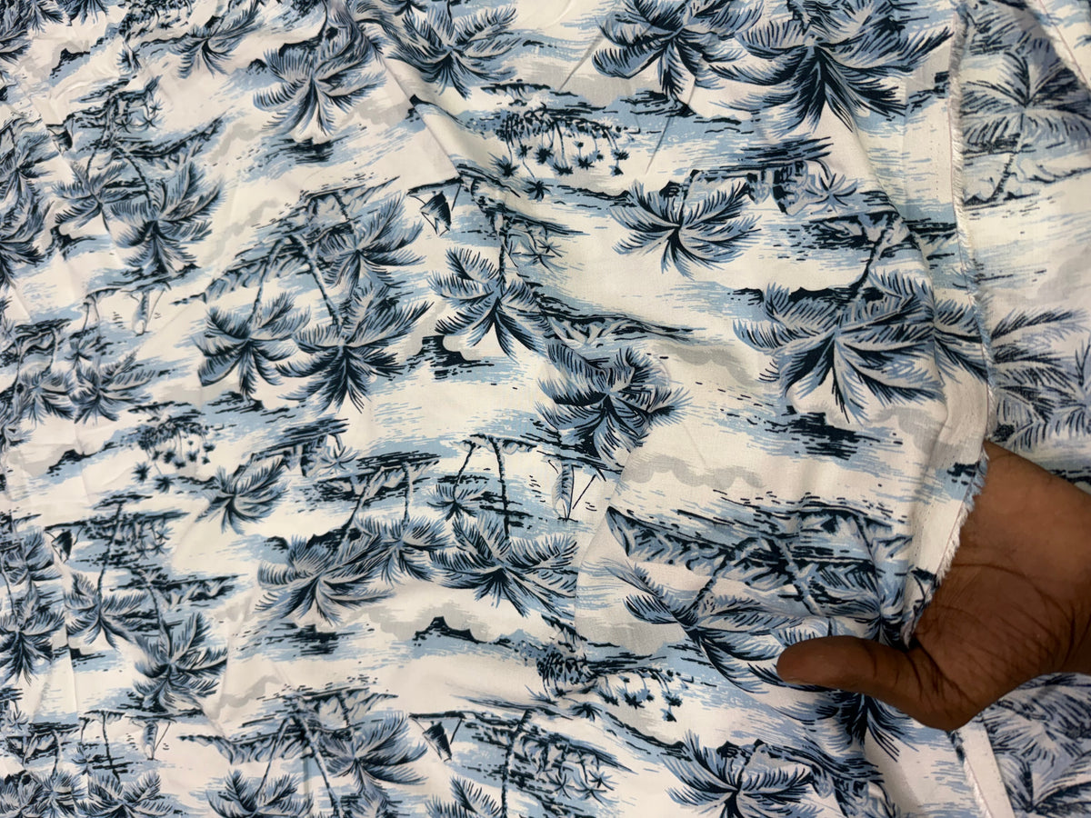 Buy Viscose Modal White Base Beach Palm Printed Fabric