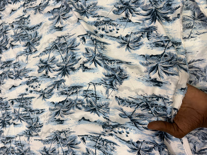 Buy Viscose Modal White Base Beach Palm Printed Fabric