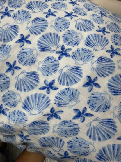 Buy Premium Cotton Double Cloth Blue Shells Print