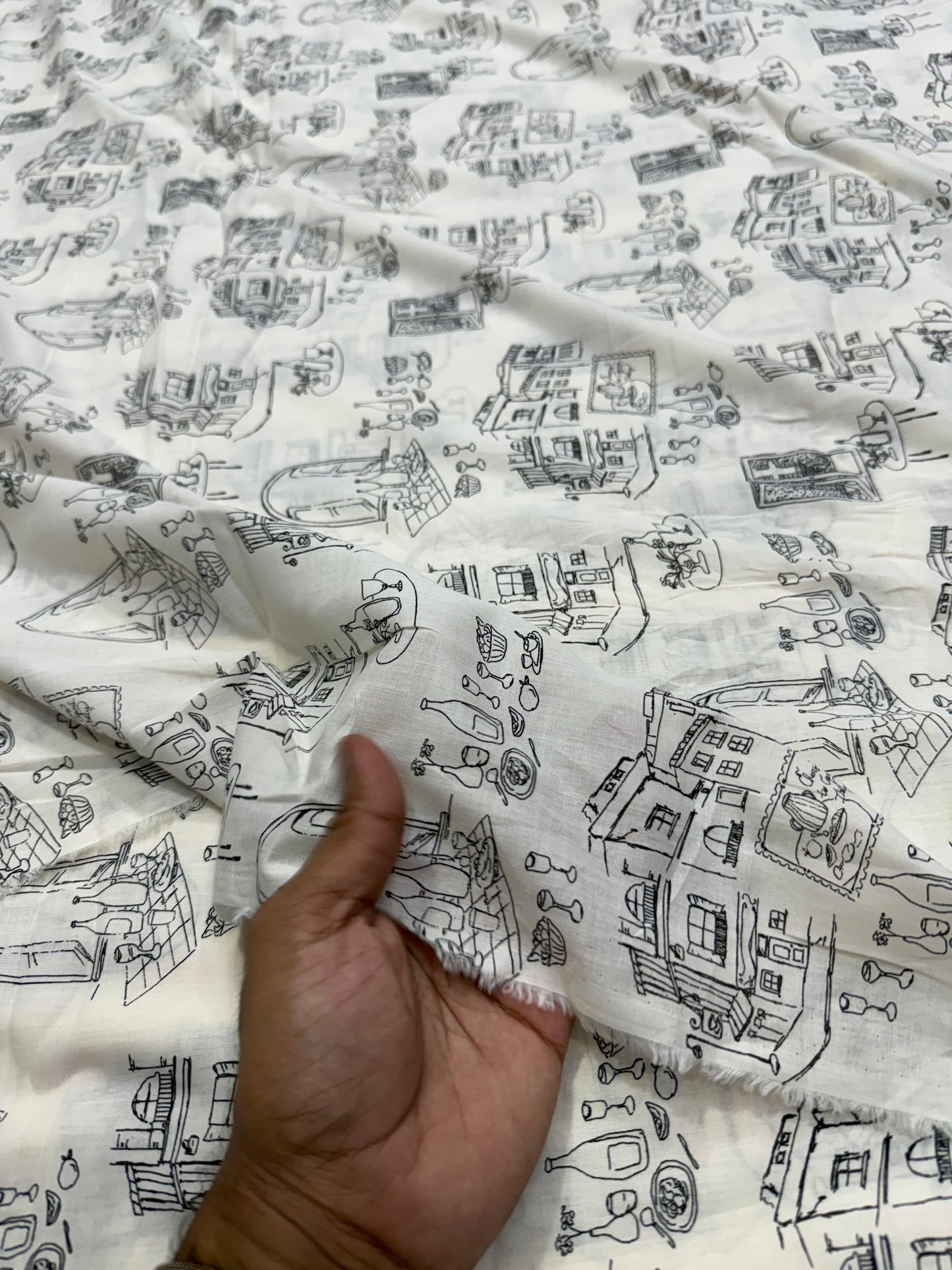 Buy Mul Cotton White Base Kids Print In Black Fabric