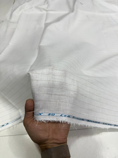 Buy 80 Lea Premium Linen White Fine Self Stripe Fabric