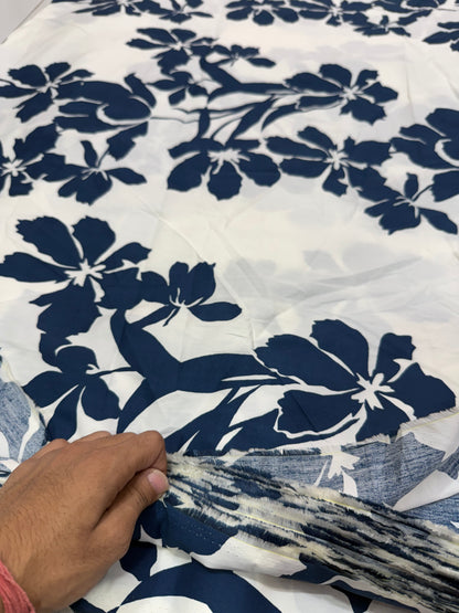 Buy Cotton Poplin Blue Flower Printed Fabric