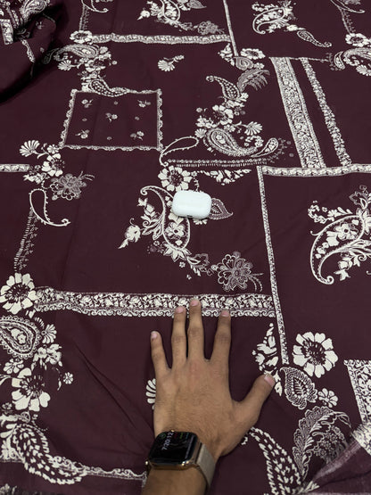 Buy Maroon Poplin Paisley Floral Print Fabric