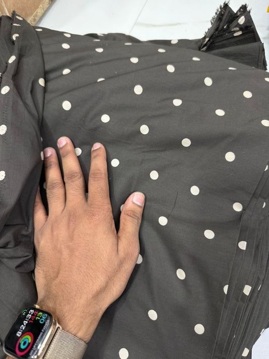 Buy Cotton Poplin Brown Base Ivory Polka Printed Fabric