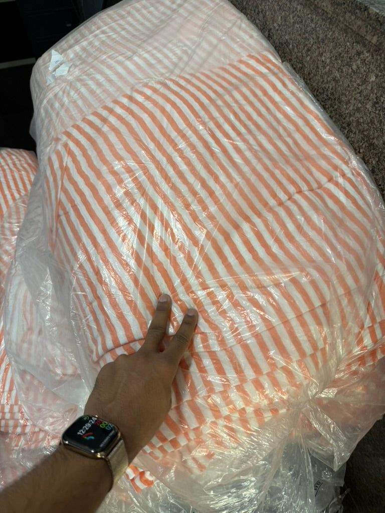 Buy Premium Cotton Double Cloth Orange Stripe Print