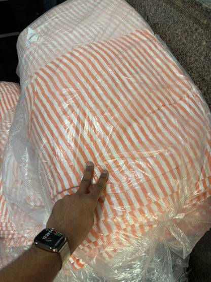 Buy Premium Cotton Double Cloth Orange Stripe Print
