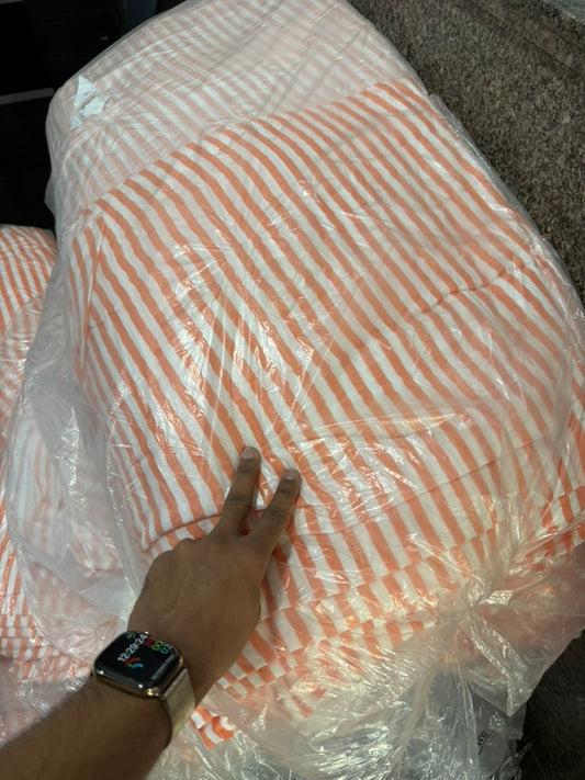 Buy Premium Cotton Double Cloth Orange Stripe Print