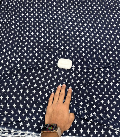 Buy Premium Rayon Navy Blue White Cross Print Fabric