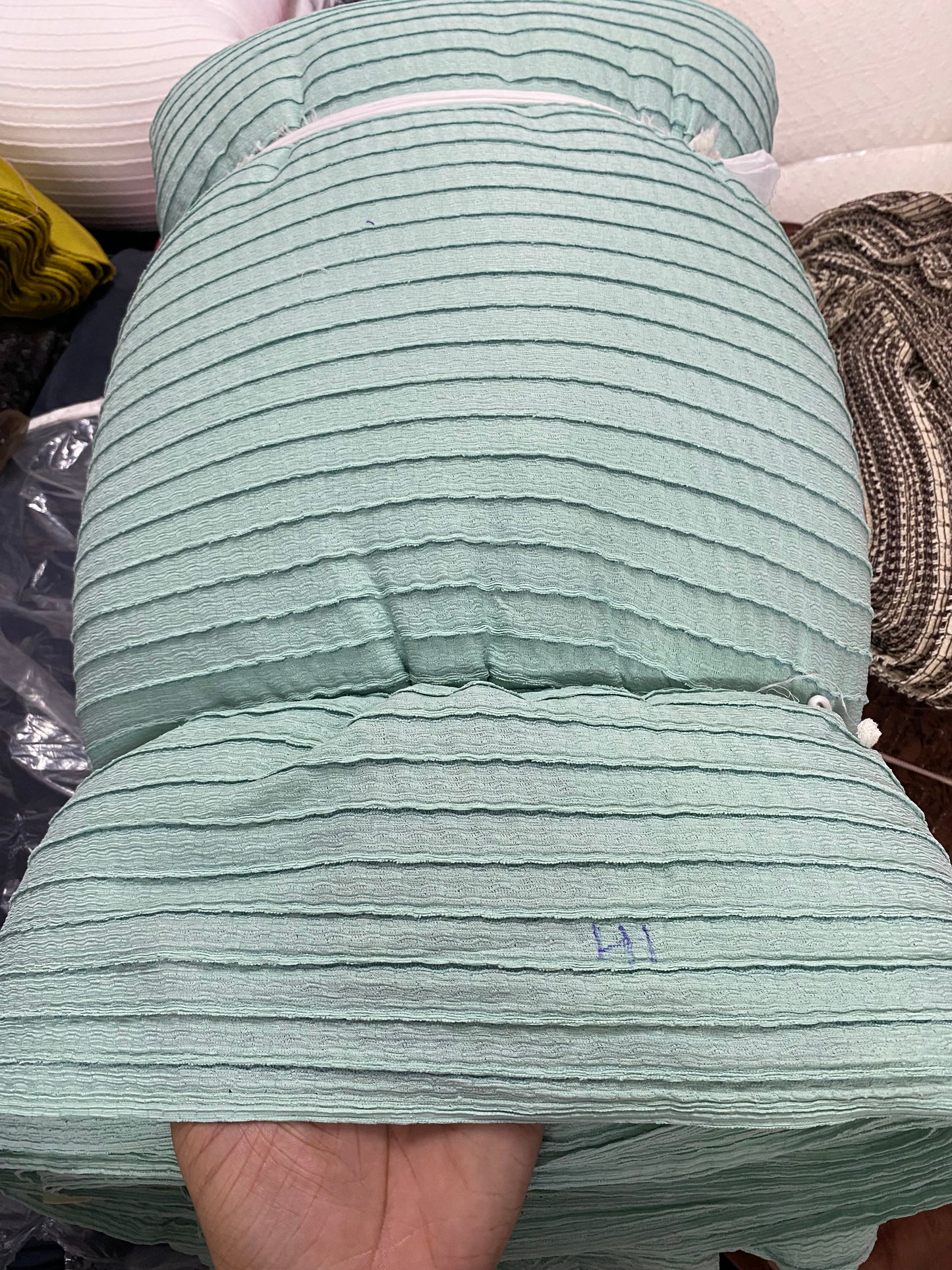 Buy Poly Viscose Stripes Trendy Green Fabric