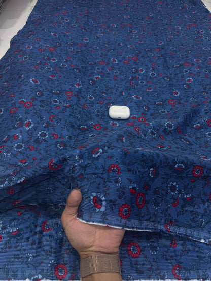 Buy Premium Corduroy Navy Blue Red White Ditsy Floral Print Fabric