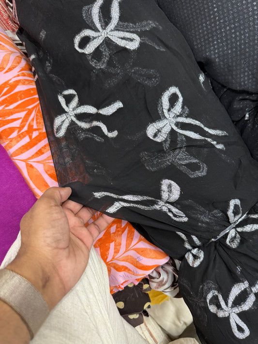 Buy Viscose Chiffon Black Base Lurex Bow Fabric