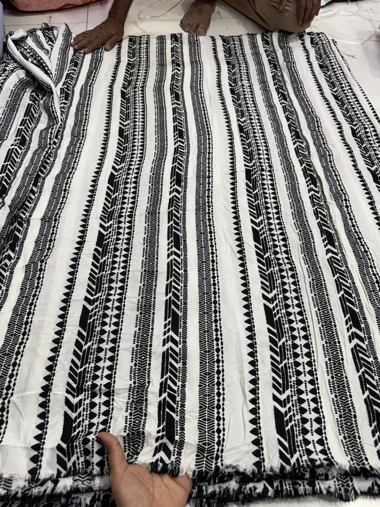 Buy Viscose Modal Jacquard Black Hand Work Fabric