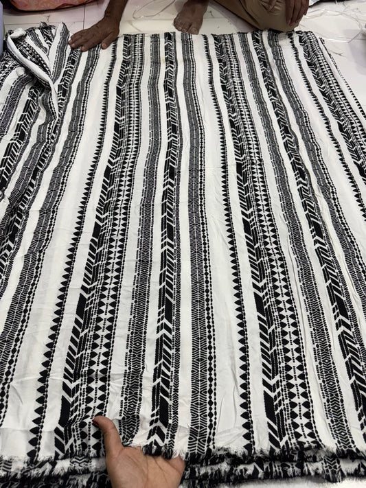 Buy Viscose Modal Jacquard Black Hand Work Fabric