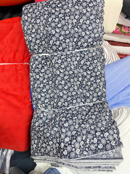 Buy Premium Cotton Denim Shankh Printed Fabric