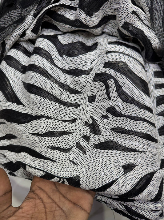 Buy Sequins Black and White Pattern Coloured Fabric