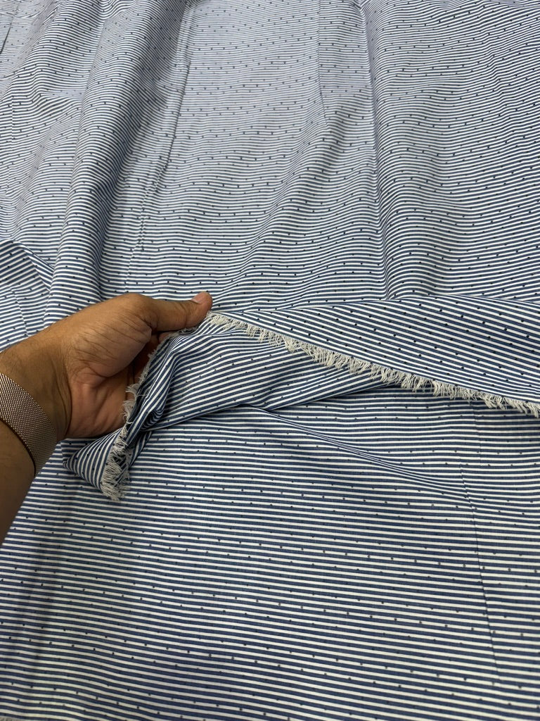 Buy Cotton Poplin Blue Stripe Polki Both Printed Fabric
