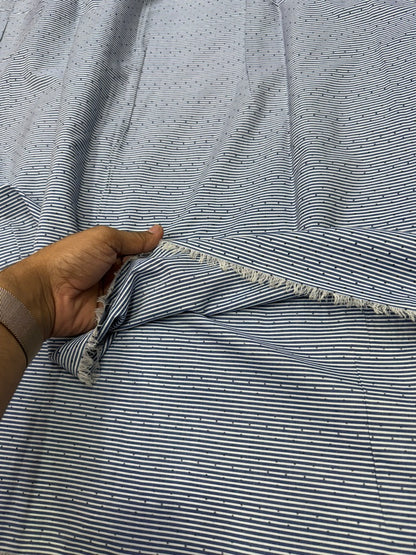 Buy Cotton Poplin Blue Stripe Polki Both Printed Fabric