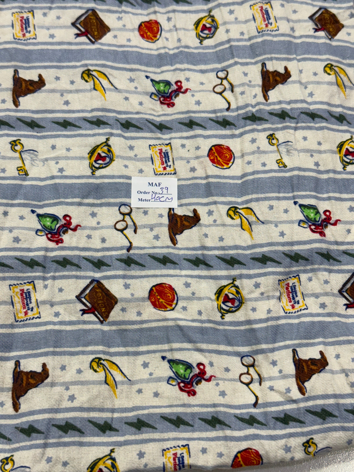 Buy Cutpiece Cotton Flannel Blue Stripe Multicolor Novelty Icon Print 40 Centimeter