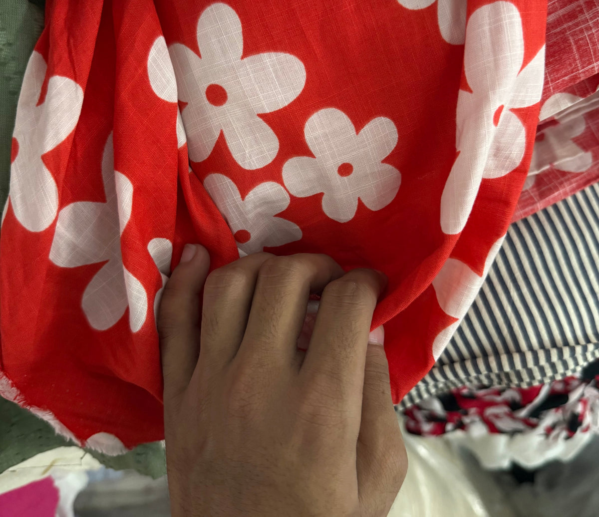 Buy Premium Cotton Print Red White Daisy Floral Fabric
