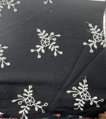 Buy Cotton Crinkled Crepe Solid Black White Embroidery Fabric