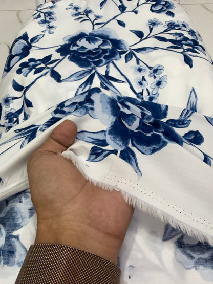 Buy Cotton Poplin Blue Flower Printed Fabric
