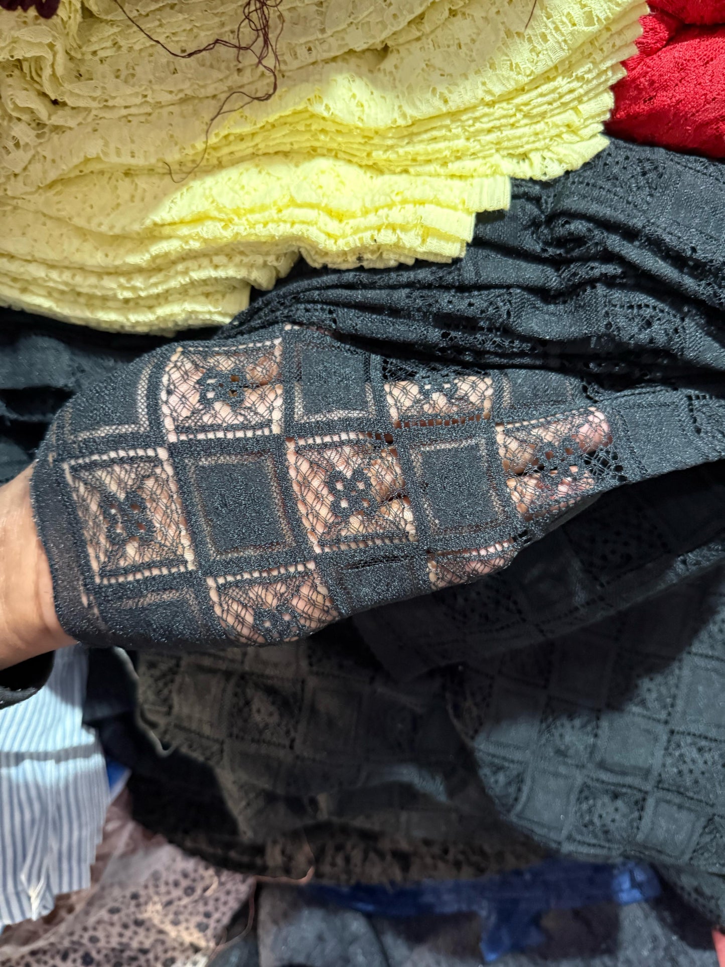 Mesh Embroidery Black Square Net Fabric - MAF 