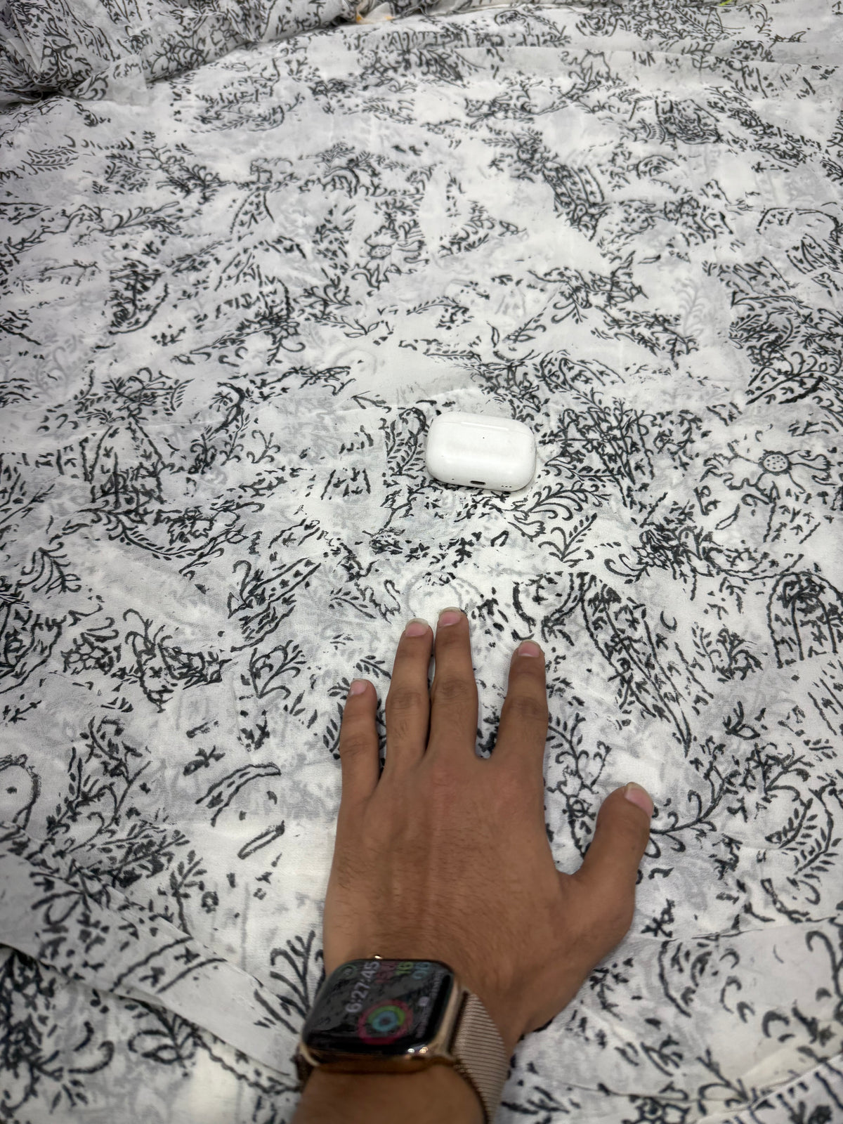 Buy Viscose Chiffon White Black Floral Vine Print Fabric