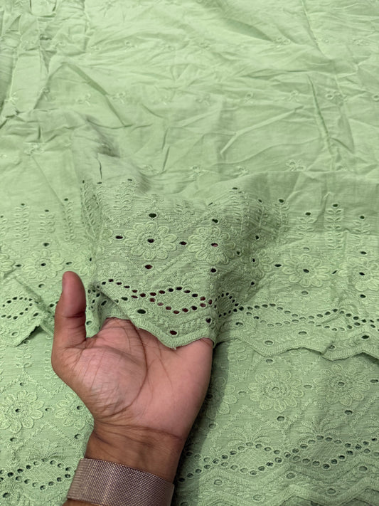 Buy Cotton Hakoba Sage Green  Diamond Embroidery Fabric - MAF 