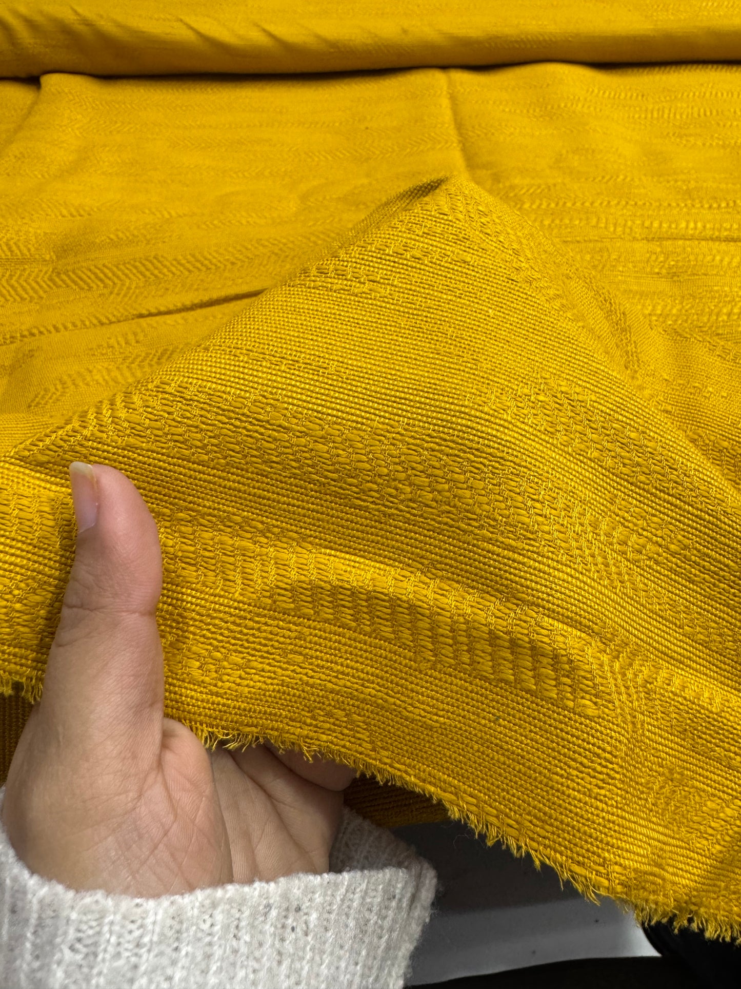 Buy Cotton Heavy Jacquard Mustard Yellow Self Work Soft Furnishing Fabric