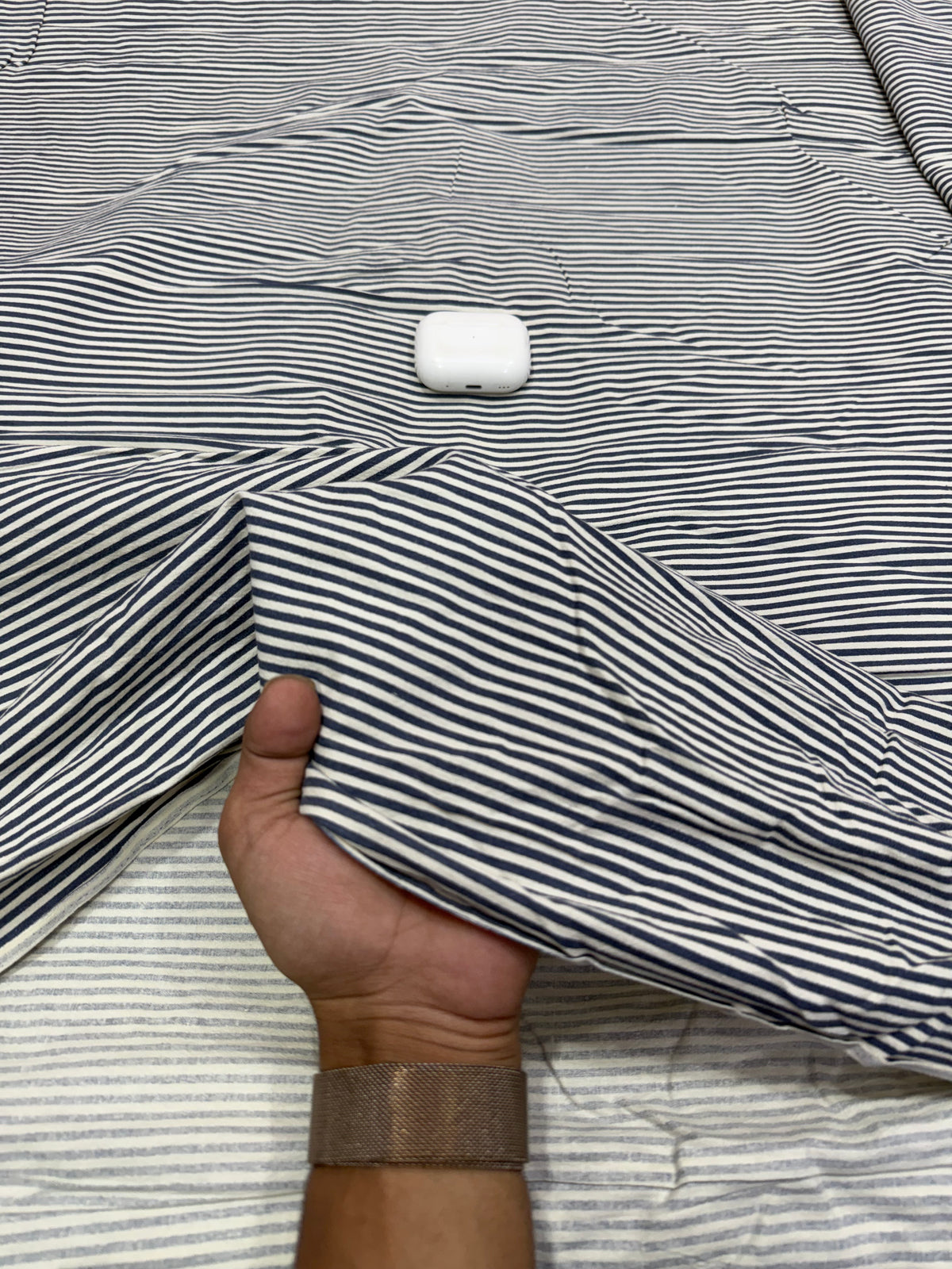Buy Crimp Cotton Grey White Stripe Fabric