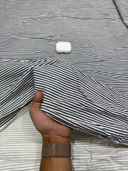 Buy Crimp Cotton Grey White Stripe Fabric