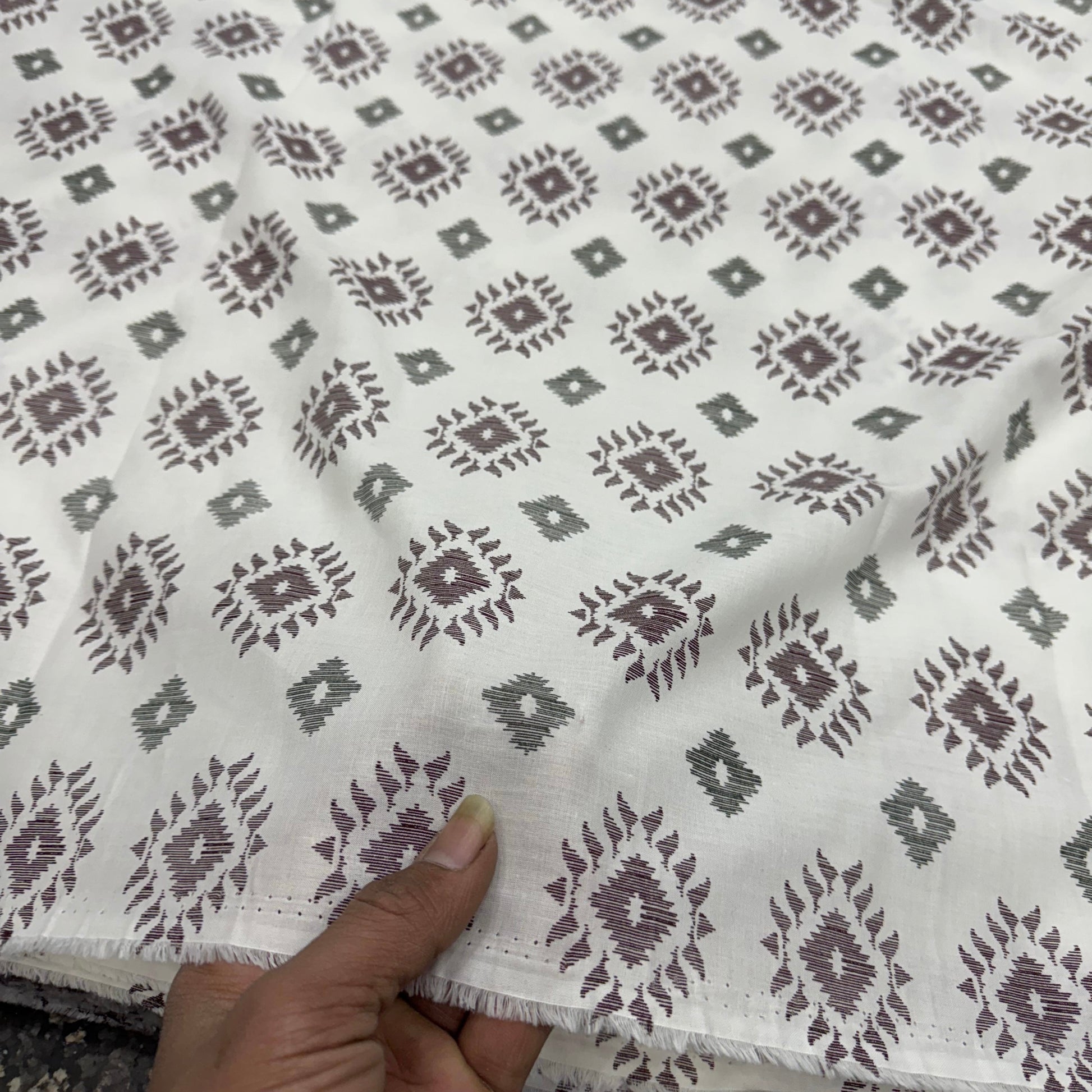 Buy Fine Premium Mul Cotton Grey Diamond Block Fabric - MAF 