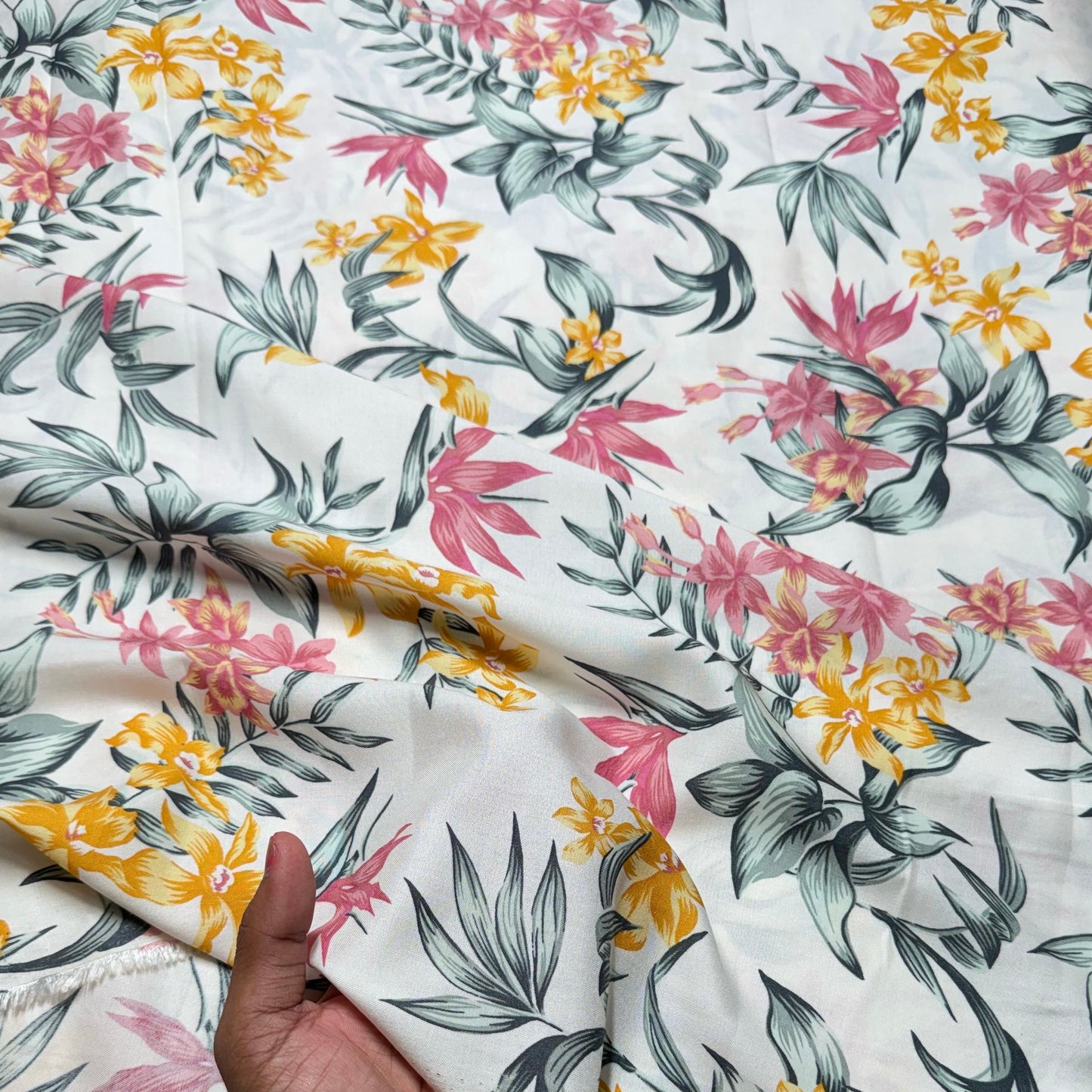 Buy Viscose Rayon Long Leaf Printed Fabric - MAF 