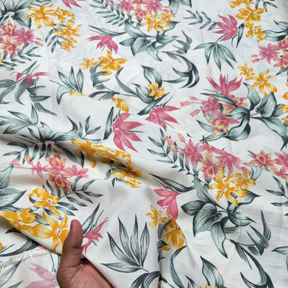 Buy Viscose Rayon Long Leaf Printed Fabric - MAF 