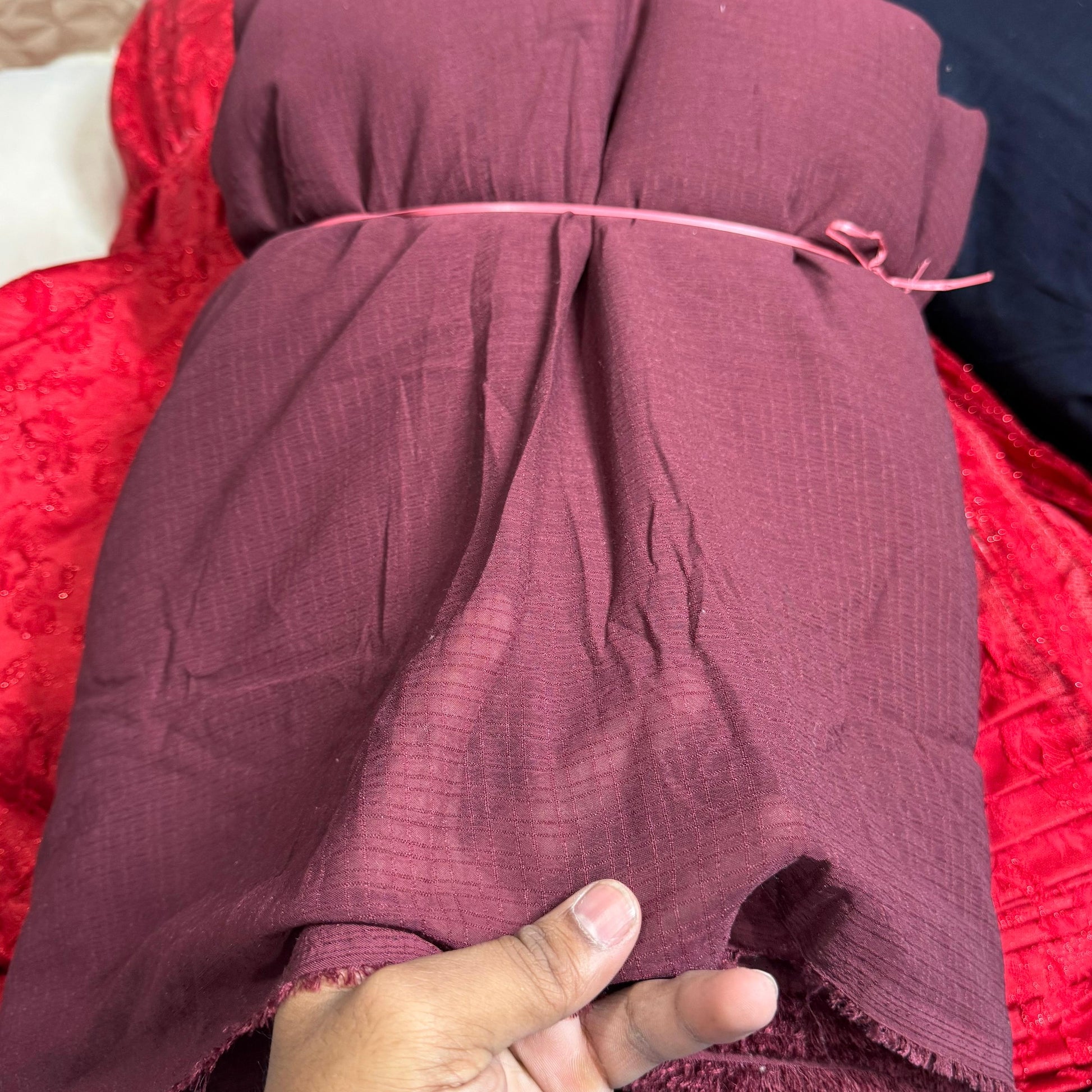 Buy Solid Wine Check Georgette Fabric - MAF 