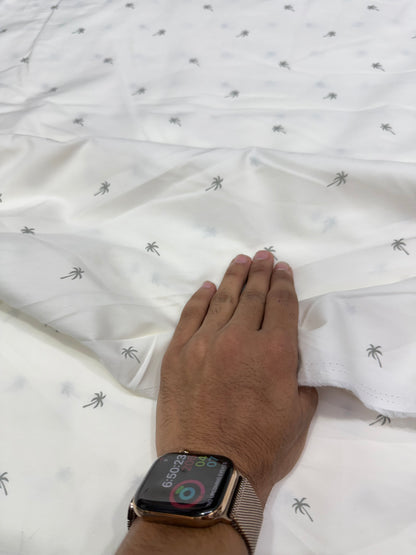 Buy Poplin White Palm Tree Printed Fabric