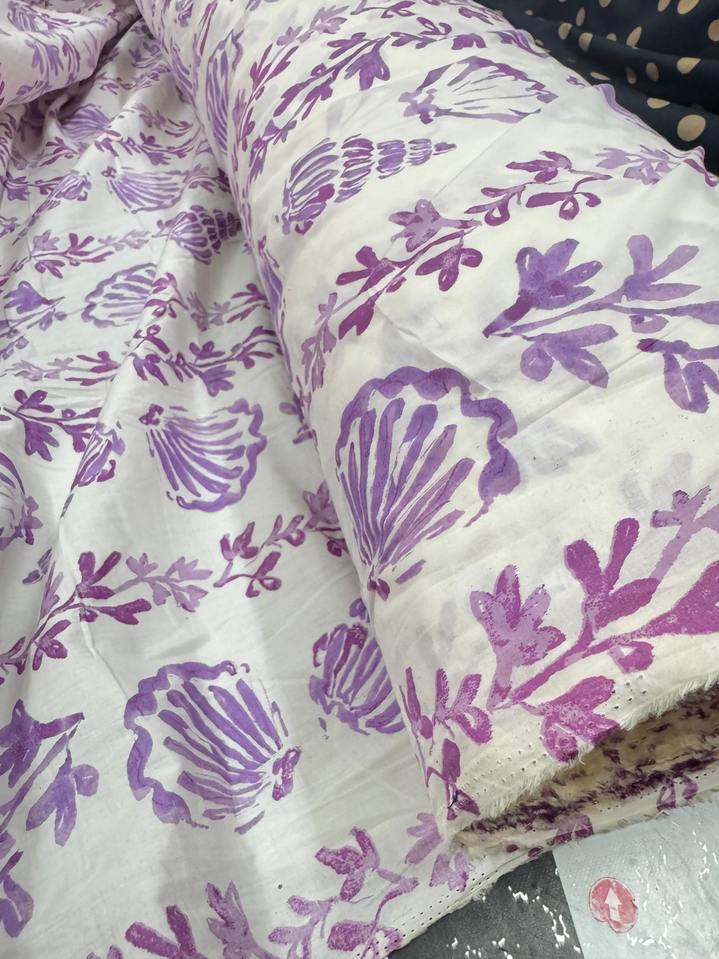 Buy Cotton Poplin White Base Sea Shell Printed Fabric
