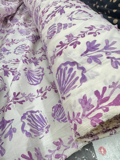 Buy Cotton Poplin White Base Sea Shell Printed Fabric