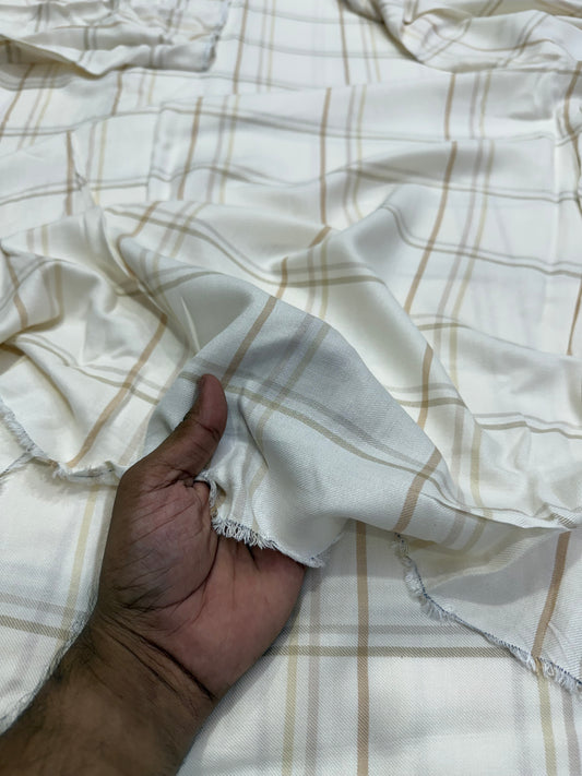 Buy Woollen Pashmina White & Yellow Check Shirting Fabric